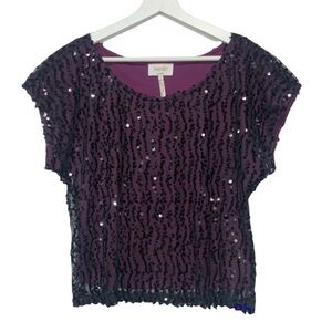 Laundry Purple Sequined Short Cap Sleeve Top Small NEW